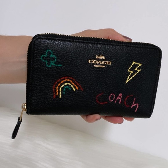 Coach Handbags - New Coach Medium Id Zip Wallet With Diary Embroidery/Leather/Black